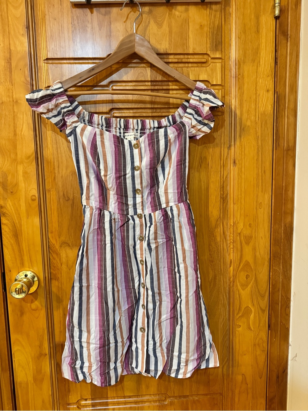 Aeropostale Striped Off-Shoulder Dress